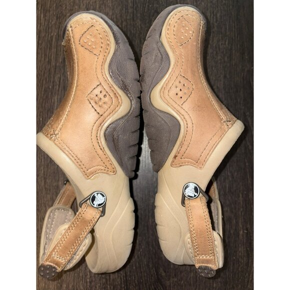 Crocs Swiftwater Men's Leather Tan Slip-On Shoes With Adjustable Heel Strap Siz - Picture 4 of 9